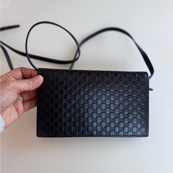 Gucci Black Microguccissma Leather Wallet On Chain (WOC) - Picture 3 of 16